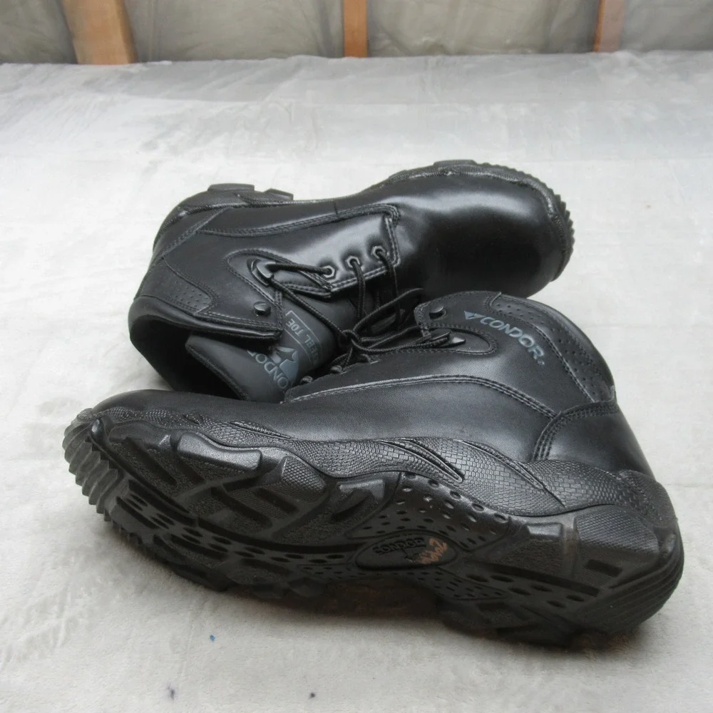 Condor Men 12 Work Boots Black Leather Steel Toe Lace Up Rain Slip Resistant NEW